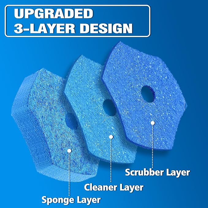 NEWE Disposable Toilet Brush Cleaner Refills 16 Packs, Compatible with Upgraded Clamping Wand System, Bathroom Bowl Cleaning Replacement Heads for Sink Bathtub Wash Basin Mop Pool
