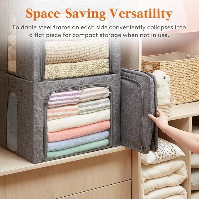Lifewit Clothes Storage Bins with Metal Frame, Stackable Storage Box, Foldable Clothing Storage Bins with Lids