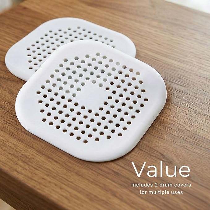 2-Pack Silicone Shower Drain Covers 5.5″ x 5.5″ Ultra-Thin Hair Catcher & Drain Strainer for Shower Floor, Tub, Sink