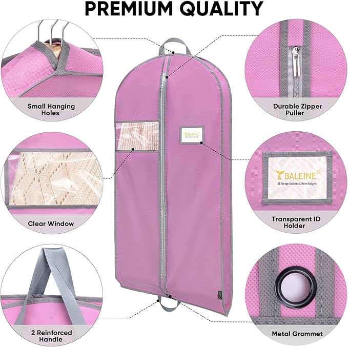 2PK Heavy Duty Garment Bag with Shoe Storage Travel Bag for Dresses, 60", Pink