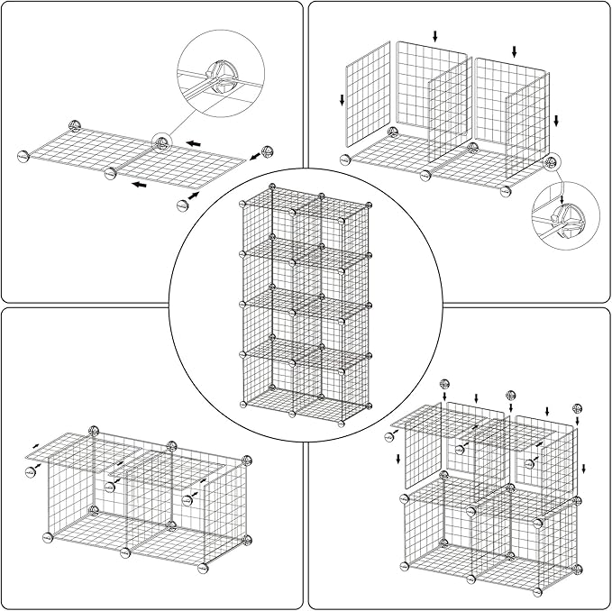 C&AHOME Wire Cube Storage, 8 - Cube Organizer Metal C Grids, Modular Shelves Units, Closet Organizer, Ideal for Home, Office, Living Room, 24.8" L x 12.4" W x 48.4" H, Silver Gray UWCS3008G