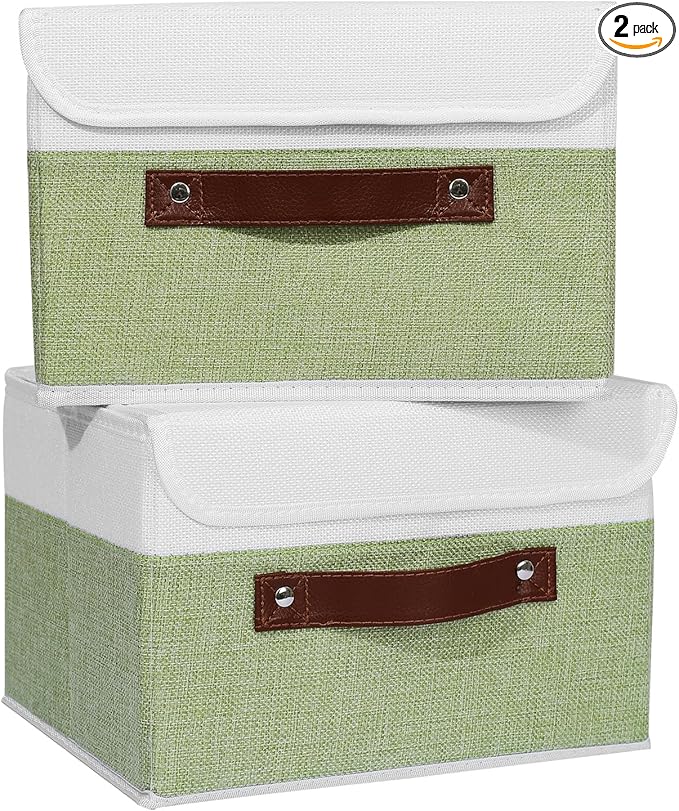 ANMINY 2 Storage Boxes with Lid - Small, Green/White - Home Organizer