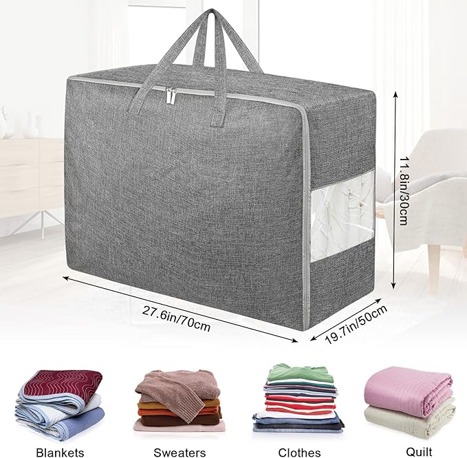 105L Extra Large Storage Bags, Folding Moving Comforter Blanket Storage Bags Closet Organizers and Storage Containers for Clothes with Strong