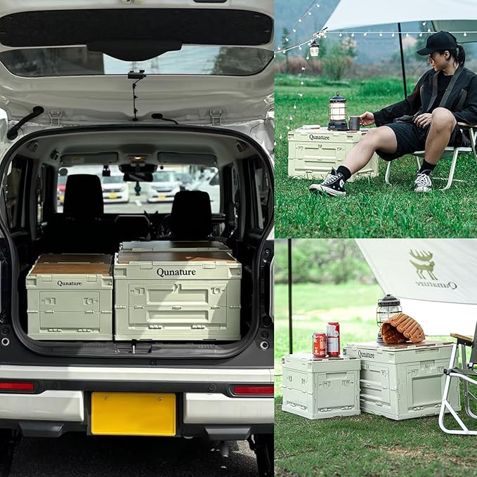 Collapsible Storage Bins with Lockable Doors & Removable Cutting Board, 60L Foldable Stackable Heavy-Duty Box for Camping, Picnic, Closet, Garage