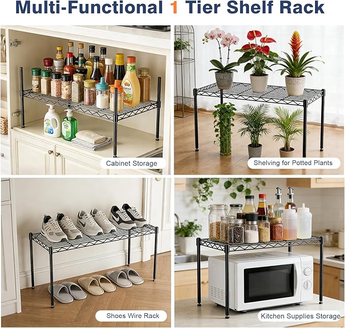 1-Tier Wire Shelf Rack,30" Wx14 Dx17 H,Single Metal Shelves Rack,Height Adjustable Metal Wire Shelving Unit and Storage for Kitchen,Cabinet,Countertop,Under-Sink,Closet,Pantry,Bathroom