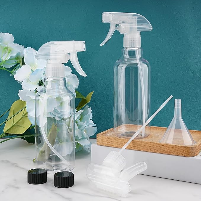 Plastic Spray Bottles Empty Spray Bottle 16.9oz/500ml 2 Pack Heavy Duty Spraying Bottles Mist/Stream Water Bottle for Cleaning Solutions, Essential Oils, Hair (Clear)