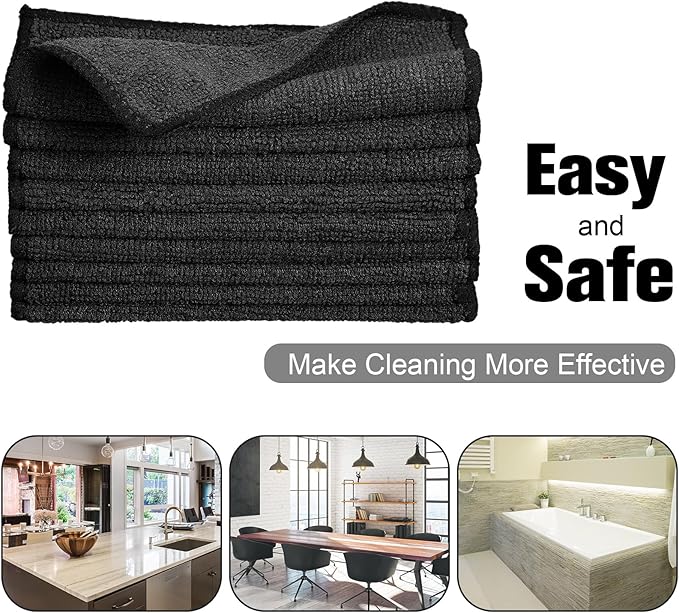 Tanlade Cleaning Cloth Dry Erase Cloth Cleaning Rags Reasonable Kitchen Towels Microfiber Towels Cars Wash(6 x 6 Inch,Black,30 Pcs)