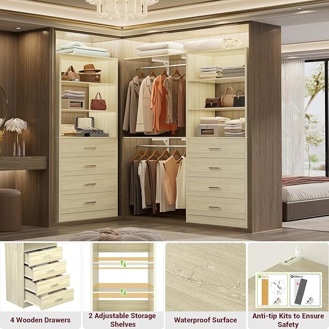 Closet Drawers Organizer System, White Oak
