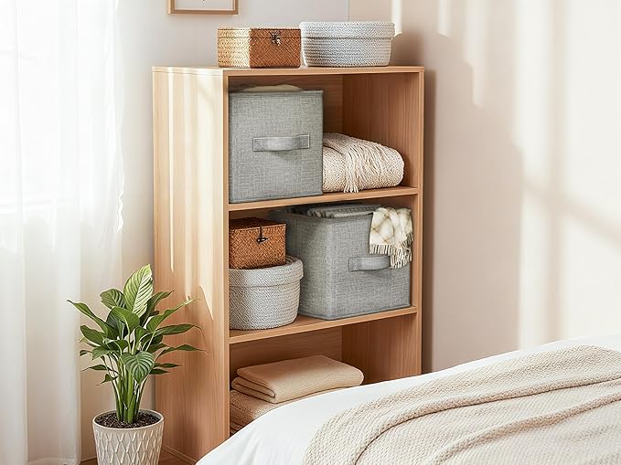 4 Pack Foldable Fabric Closet Storage Bins, Gray