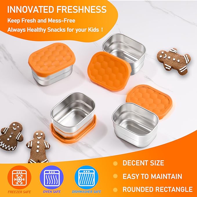 HaWare Stainless Steel Snack Containers for Toddlers and Kids, 8 oz Leak Proof Food Storage Containers with Silicone Lids