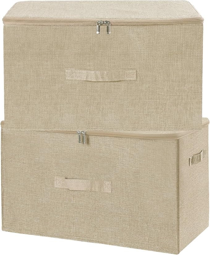 ANMINY 51.9 Qt Storage Bins - 2PC Beige Fabric Boxes