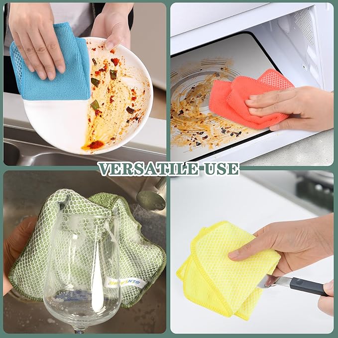 SINLAND Microfiber Dish Cloth for Washing Dishes Dish Rags Best Kitchen Washcloth Cleaning Cloths with Poly Scour Side 5 Color Assorted 7.87inchx7.87inch 10pack