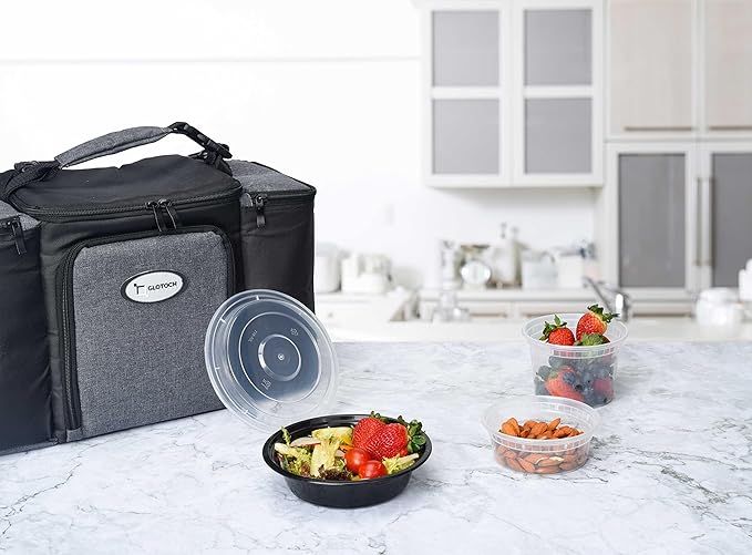 Glotoch Express Round Meal Prep Containers 24oz Black 150 Pack, Plastic Food Storage Containers for Lunch, Microwave, Freezer