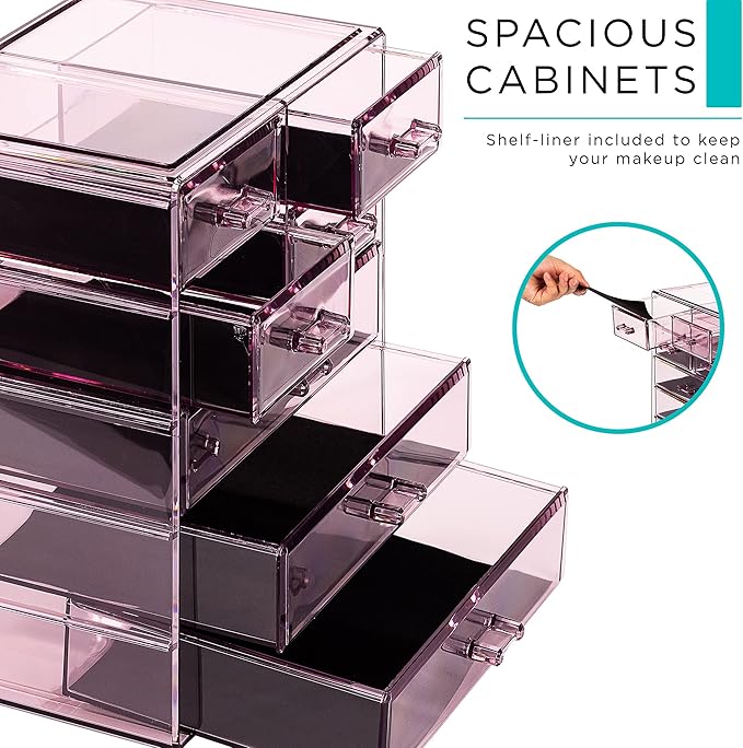 Sorbus Acrylic Makeup Organizer Set, 7-Drawer Vanity & Countertop Cosmetic Storage with Small & Wide Drawers, Purple Makeup Storage for Brushes