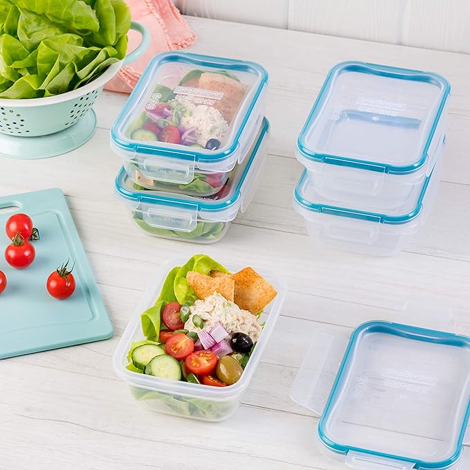 Snapware Plastic Total Solution 5-Pack (3-Cup) Food Storage Containers Set, Leakproof & Airtight Plastic Locking Lids Rectangular Tupperware