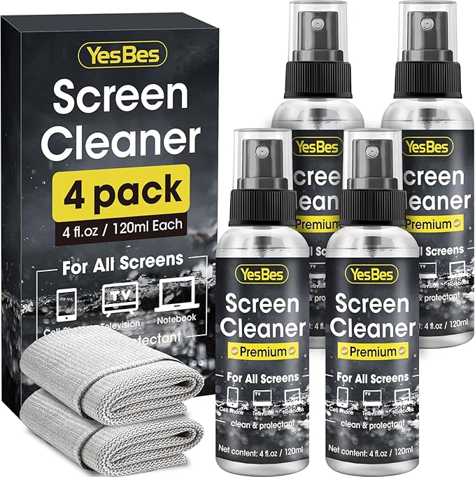 Screen Cleaner Spray 16oz (4oz x 4 Pack) - TV Screen Cleaner Spray and 2 Microfiber Cloths, Computer Screen Cleaner & Car Screen Cleaner for TV