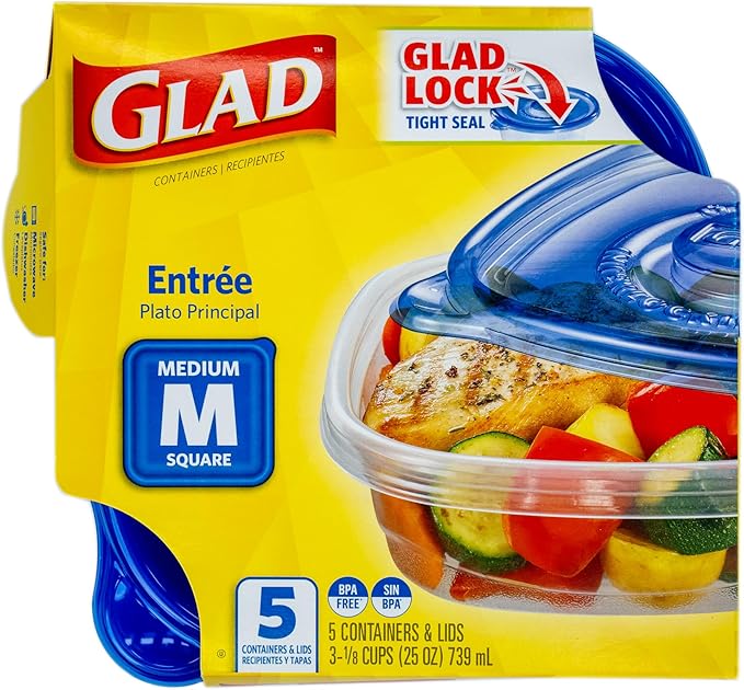 Glad GladWare Entree Food Storage Containers with Lids, Medium Square BPA Free Plastic for Meal Prep and Lunches, Lock Tight Seal