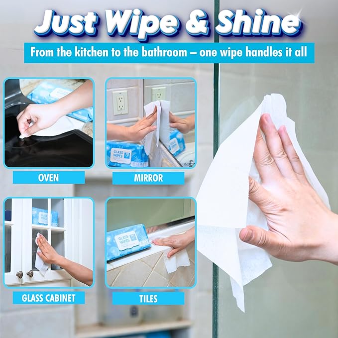 Air Jungles Glass and Window Cleaner Wipes 70 Count, Extra Large 8" x 10" Size Cleaning Wipes for Car Windshield, Headlight, Mirror