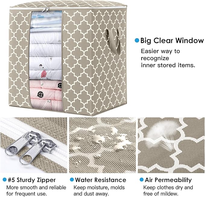 Storage Bags 8 Pack/100L Large Blanket Clothes Organization and Storage, Beige
