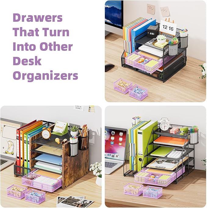 3 Packs Desk Drawer Organizers, Purple