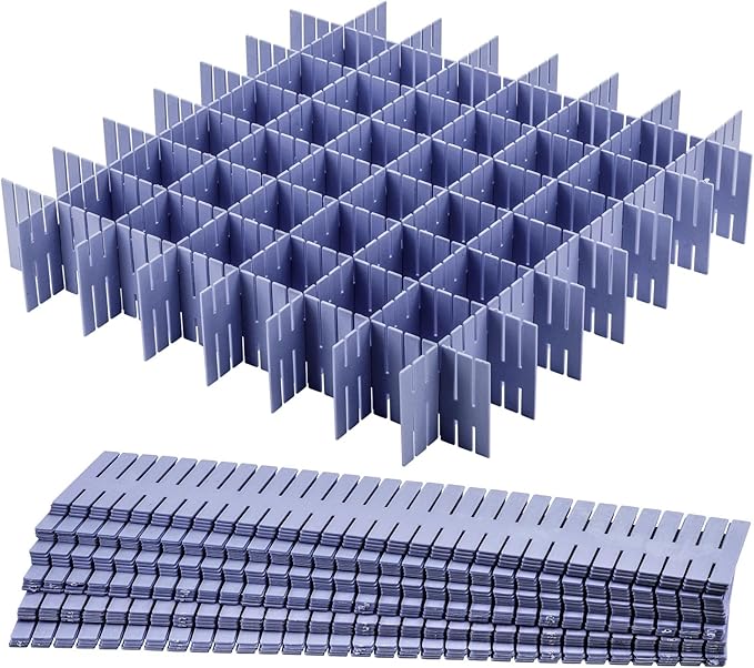 acDesign 40Pcs Grid Drawer Dividers, Adjustable Drawer Organizer for Socks, Underwear, Lingerie, Makeup, Bedroom Office Kitchen Storage (Blue)