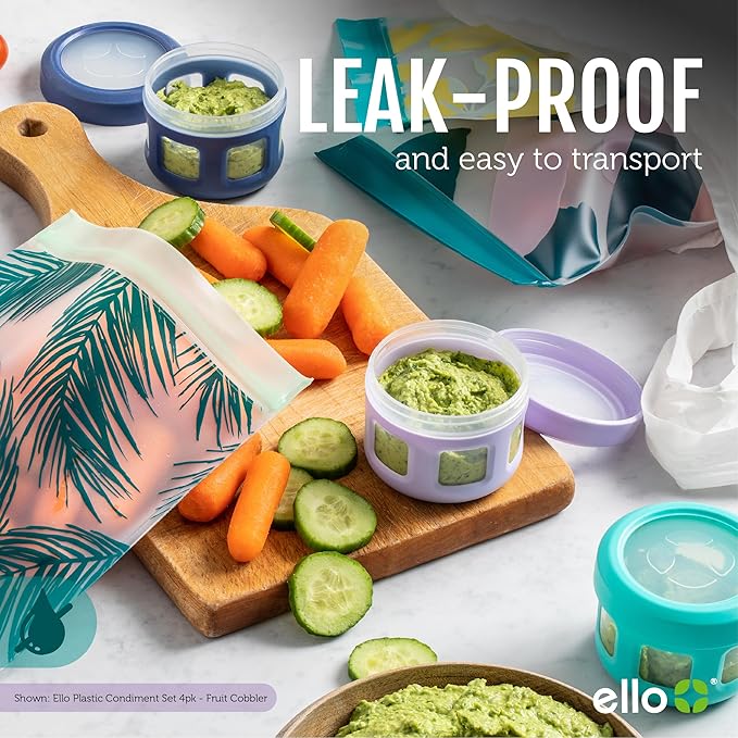 Ello Reusable Condiment Containers with Screw-on Leak Proof Lid | Perfect for Salad Dressing Sauce Dips Lunchbox Picnic Travel Bento Box | BPA-Free