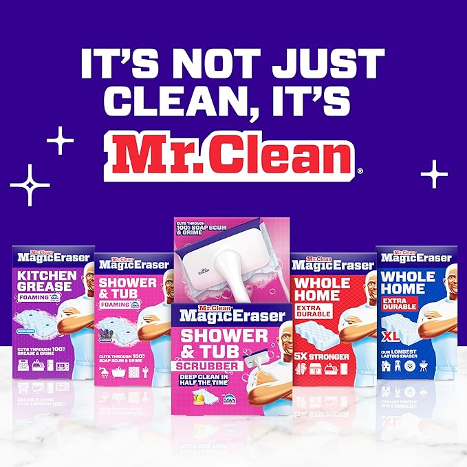 Mr. Clean Magic Eraser Sponge, All Purpose Cleaner, Cleaning Scrubber, Wall, Sneaker, Kitchen, Bathroom, Shower Cleaning Supplies, Melamine Sponge