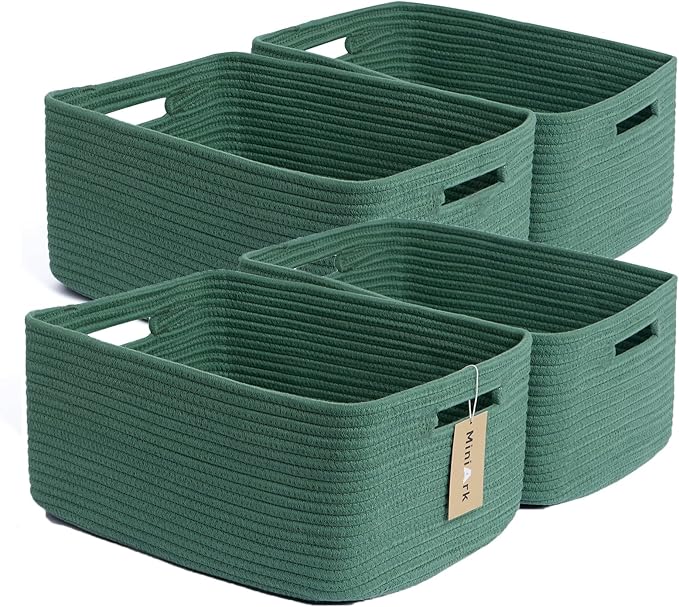 Large Storage Baskets for Organizing, 4 Packs Green