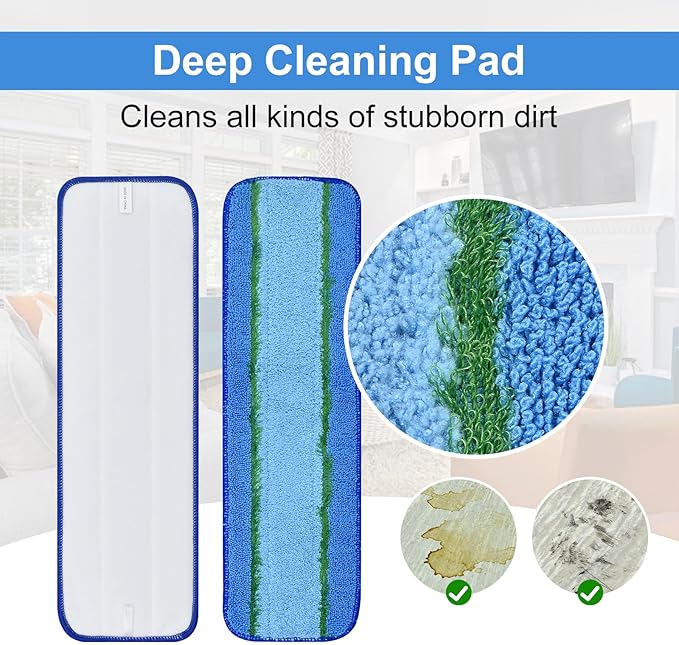8 Pack Microfiber Cleaning Pad for Bona Mop Hardwood & Hard Surface Floors Dry and Wet Floor Cleaning - Includes 4 Microfiber Cleaning Pad, 2 Deep Clean Pads and 2 Dusting Pad - Dual Zone Cleaning