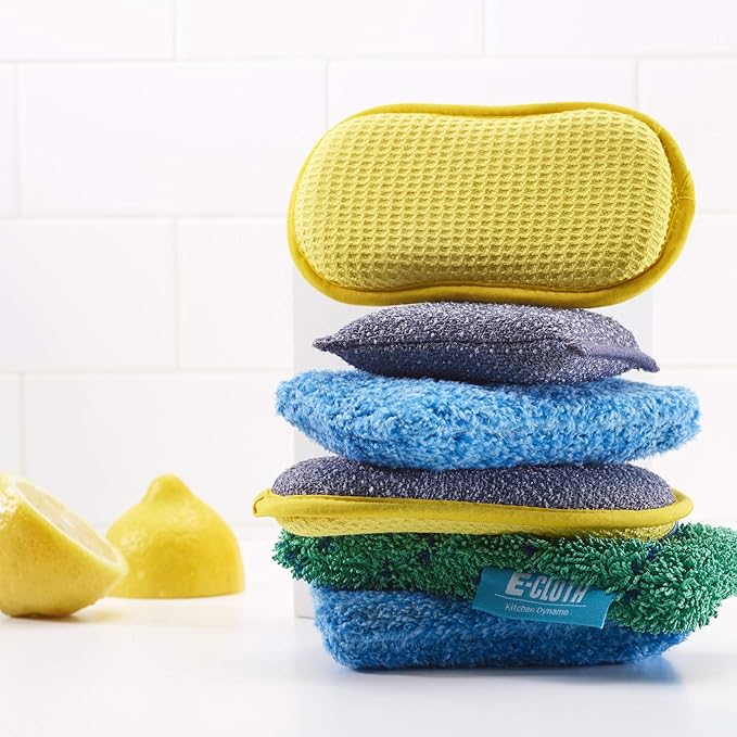 E-Cloth Washing Up Scrub Pad - Microfiber Sponge for Cleaning, Reusable Kitchen Sponge for Dishes & Sink, Non Scratch, Multi Purpose Scrubber, Machine Washable - 4 Pack
