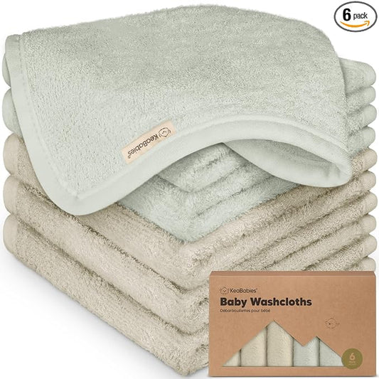 6-Pack Baby Washcloths – Soft Absorbent Viscose from Bamboo Washcloths for Face, Body, Baby Towels for Newborn, Kids, Toddlers, Infant,Gentle on Sensitive Skin,10x10 Reusable Face Towels(Stone/Dove)