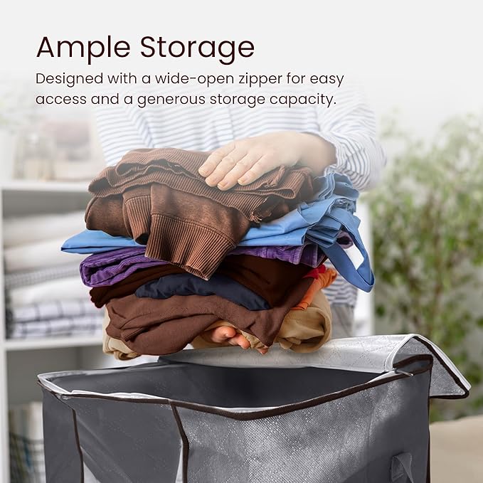 Reli. 60L Clothes Storage Bags (6 Pack) Foldable Closet Organizers & Closet Storage Containers | Foldable Bins with Lids, Handles | Large Clothing Bags for Towels, Toys, Blankets | Grey