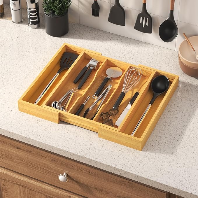 Lifewit Utensil Organizer for Kitchen Drawer, Expandable Cooking Utensil Tray, Cutlery Silverware Flatware Holder