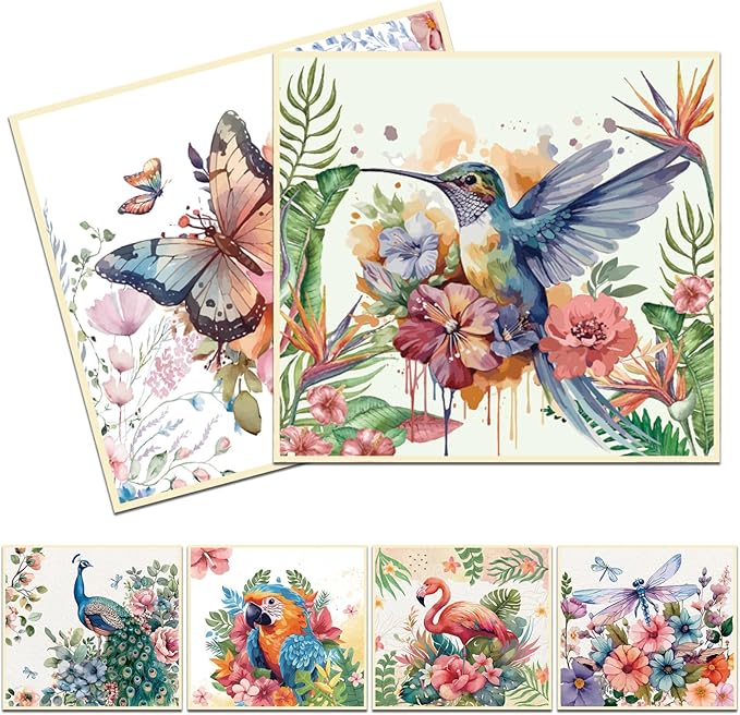 Reusable Swedish Dishcloths for Kitchen, 6 Pack Birds Flowers Butterfly Absorbent Swedish Dish Cloths, Reusable Paper Towels Washable for Kitchen Countertop Sink Fast Drying Degradable Dishes Cloths