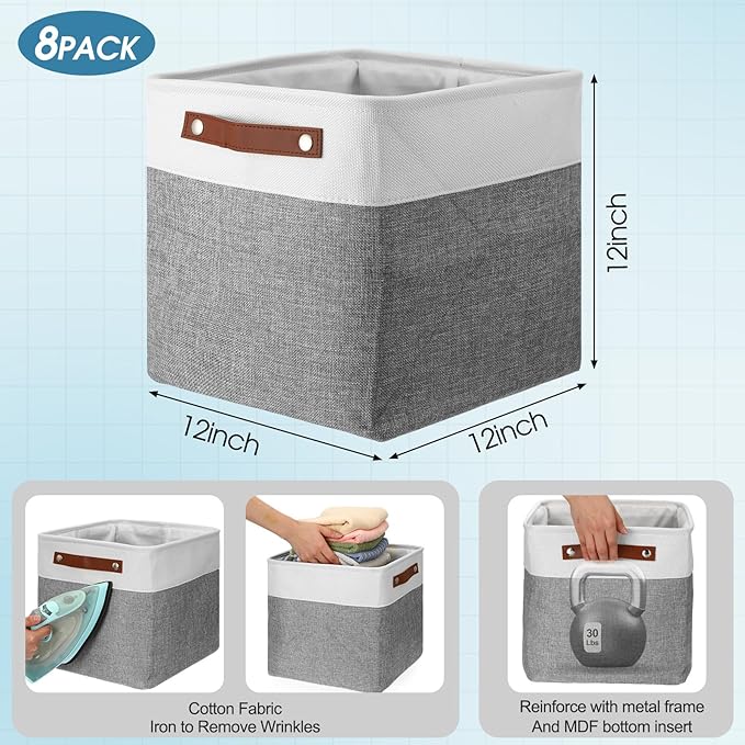 Uiifan 8 Pack Storage Baskets - 12x12x12 Inch - Gray