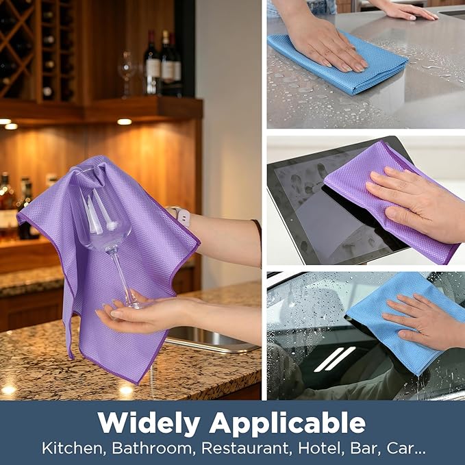 SINLAND Microfiber Glass Cleaning Cloth, 6PK, Lint Free Cleaning Cloths for Window, Car Windows, Mirrors, and Stainless Steel, Glass and Window Cleaner 16x16 Inch