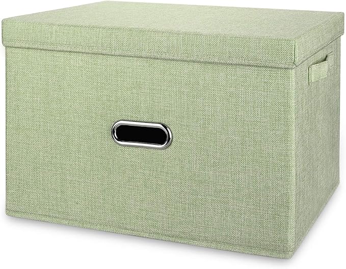 Linen Fabric Collapsible Storage Bins with Removable Lids and Handles, Washable Storage Box Containers Baskets Cube with Cover for Bedroom,Closet