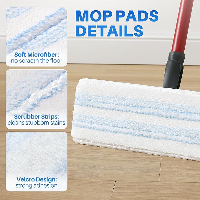 9 PCS Microfiber Mop Pads, Washable & Reusable Mop Pads Replacements for Wood Floor Compatible with Ocedar H2prO, Blue and White - 15.95" x 4.33"