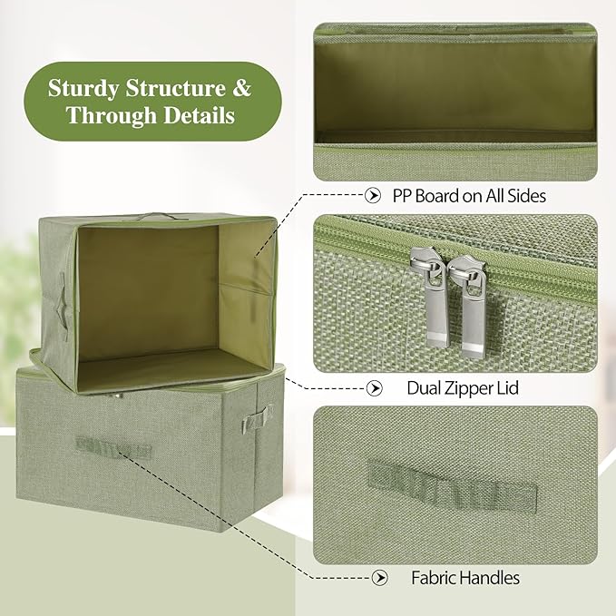 ANMINY 36 Qt Storage Bins - 2PC Green Fabric Boxes