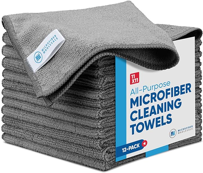 Gray Microfiber Cleaning Cloth - 12 Pack | Better Quality All Purpose Towels | Great for Messes in the Home | Clean, Dust, Polish | Soft, Absorbent, Durable | Wash 100s of Times