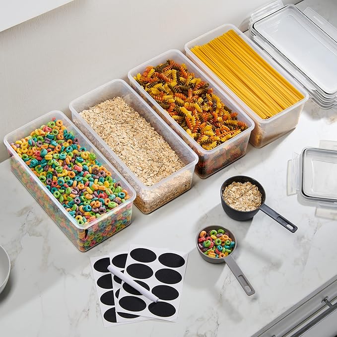 Large Airtight Food Storage Containers with Lids Set of 4 3.2L - 102 fl. oz Pasta storage Containers, BPA Free Plastic Spaghetti container