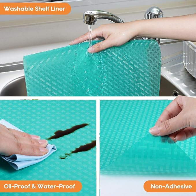 Blue Shelf Liners for Kitchen Cabinets Refrigerator Liners Waterproof & Oil-Proof Kitchen Cupboard Liner Drawer Mats EVA Material Non Adhesive Fridge Liner for Shelves 17.5 x 393.7 Inches