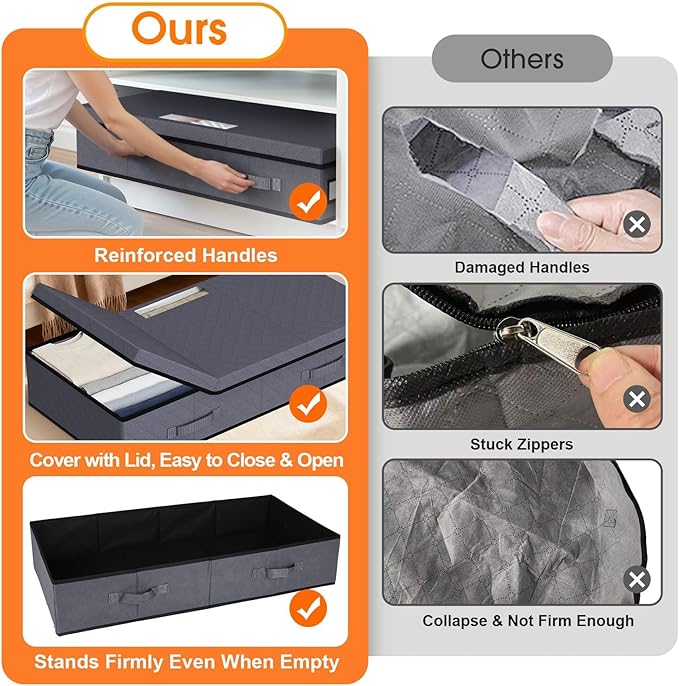Under Bed Storage Containers with Lids, 2 Pack, Grey