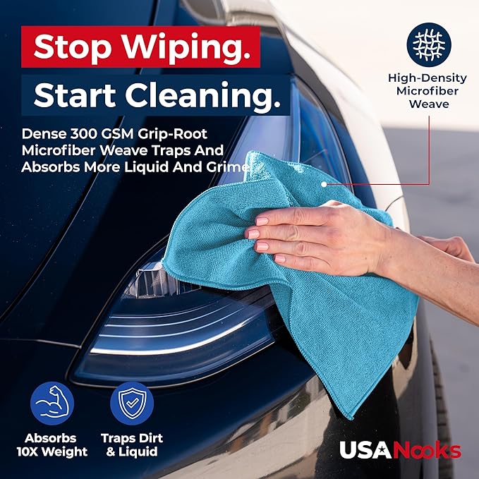 USANOOKS Microfiber Cleaning Cloth - Turq - 12Pcs (12.5x12.5 inch) High Performance - 1200 Washes