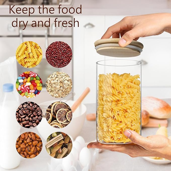VIEWELLD 1.5 Qt Glass Storage Containers (Set of 3) - Noodles, Flour, Coffee