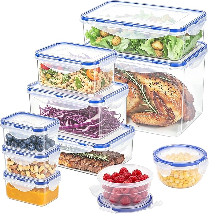KIGI Food Storage Containers with Locking Lids,Airtight Leak-Proof BPA-Free Meal Prep, Stackable Fridge Freezer Organizer, Multi-Size Multi-Use Set
