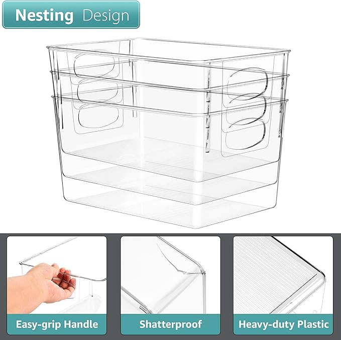 Sorbus Large Clear Plastic Storage Bins for Shelves, Clothes, with Handle - Clear Storage Bins, Drawer, Shelf, Closet, Pantry, Fridge, Freezer Organizer Bins, Closet Organizers and Storage (2 pack)