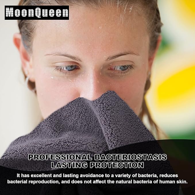 MOONQUEEN Microfiber Facial Cloths Fast Drying Washcloth 12 Pack - Premium Soft Makeup Remover Cloths - Grey