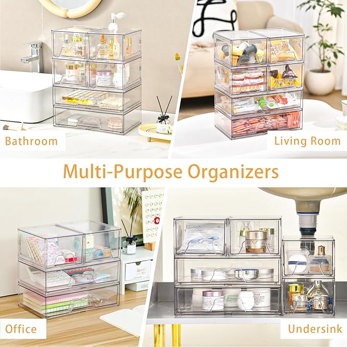 4 Pack Stackable Storage Drawers Clear Acrylic Organizer Bathroom Makeup