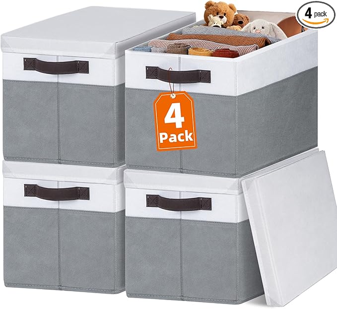 Extra Large Storage Baskets with Lids 4 Pack
